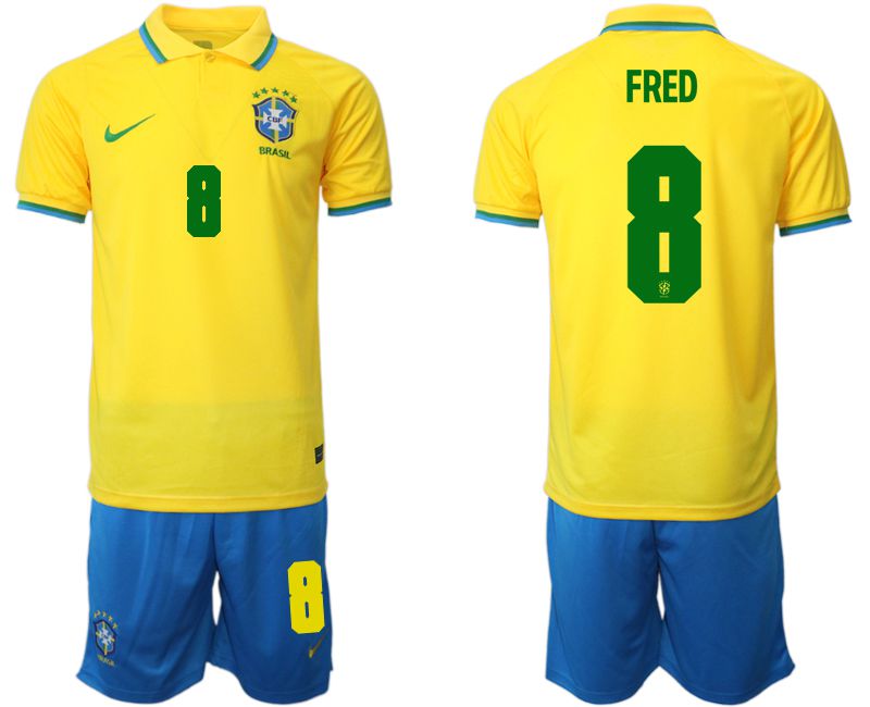 Men 2022 World Cup National Team Brazil home yellow 8 Soccer Jersey